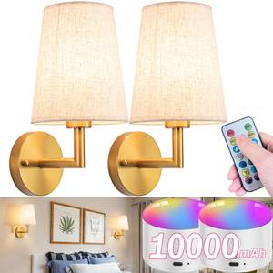 lot 25859 image: Wall Sconce Battery Operated Wall Light Fixure with Remote Control, Dimmable Battery Operated Wall Sconces Set Of Two, Indoor Wireless Wall Mounted Lamp with Rechargable Bulb For Bedroom Living Room ( - Retail $54