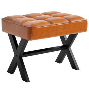 lot 25865 image: IBUYKE Small 12 H Footrest Stool, Square PU Foot Stool with Metal X-Leg, Multi-Use as Small Side Table, Step Stool for Living Room, Bedroom, Entryway, Office, Light Brown WBD012J - Retail $29
