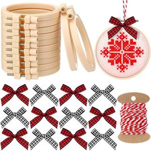 lot 25878 image: Beeveer 12pk Christmas Embroidery Kits Includes Mini Embroidery Hoops Plastic Circle, Bows, Cotton Rope Cross Stitch Hoop Ring for Art Craft Handy Sewing DIY Xmas Tree Decoration(3 Inch)
