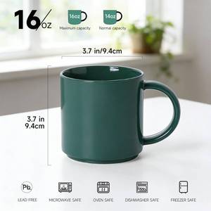 lot 25886 image: ALOFMO Coffee Mug Set of 3, 16oz Multicolor Ceramic Mugs in Orange, Cream & Green, Modern Coffee Cups, Dishwasher & Microwave Safe, Home & Office Use - Retail $30