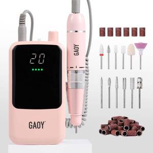 lot 25887 image: GAOY Rechargeable Cordless Nail Drill for Beginners, Electric Nail File with 12 Drill Bits and Sanding Band Set for Acrylic and Gel, Pink - Retail $24