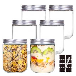 lot 25896 image: BPFY 6 Pack 16 oz Glass Jars With Lids, Glass Kitchen Canisters Cabinet, Pantry Organization, Food Storage Jars for Flour, Sugar, Coffee, Candy, Snacks - Retail $15