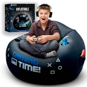 Inflatable Gaming Chair for Kids & Teens with Cup Holders and Side Pocket - This Air Gaming Bean Bag Chairs for kids is The Perfect Furniture for Gamer Room Decor - Perfect Gaming Stuff for boys 4-12 - Retail: $40
