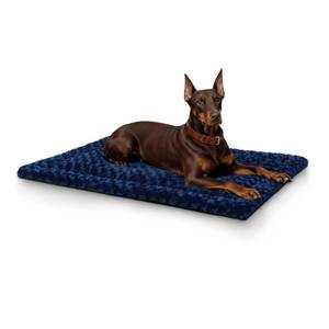 lot 25911 image: Washable Dog Bed Mat Soft Dog Crate Pad Fluffy Pet Kennel Beds Sleeping Mattress with Non-Slip Bottom for Large Jumbo Medium Small Dogs, 47 x 29 Inch, Blue - Retail $33