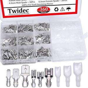lot 30119 image: Twidec360Pcs 2.84.86.3mm Quick Splice Male and Female Wire Spade Connector Crimp Terminal Block Assortment Kit with Insulating Sleeve for Electrical Wiring Car Audio Speaker - Retail $8