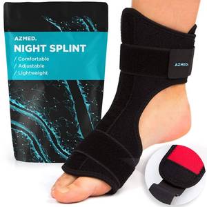 lot 30130 image: AZMED Plantar Fasciitis Night Splint & Support, Adjustable Orthotic Foot Drop Brace for Achilles Tendonitis and Heel Spur Relief, Black - Retail $16