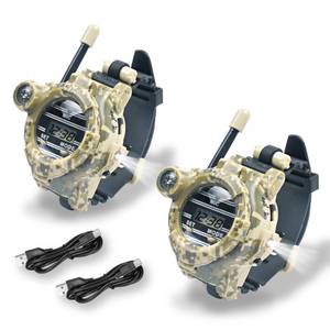lot 30140 image: cxjoigxi Walkie Talkies for Kids Rechargeable, Spy Watch Army Toys, 7 in 1 Walkie Talkie Watches with Flashlight, Two-Way Radios Long Range Interphone Toy Gifts for Boys Girls fit Outdoor Game Camping - Retail $19