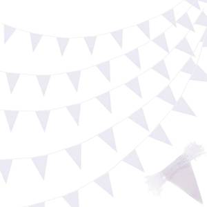 lot 30141 image: Tatuo 200 Feet Solid Pennant Banners Flags String Triangle Hanging DIY Bunting Flags Party Decorations for Grand Opening Party Banners for Kids Birthday, Shops (White) - Retail $9