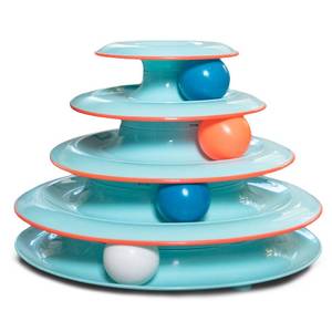 lot 30143 image: Catstages Chase Meowtain 4-Tier Interactive Cat Track Toy 4 Spinning Balls, Non-Slip Base, Ideal for Indoor Cats, Blue - Retail $21