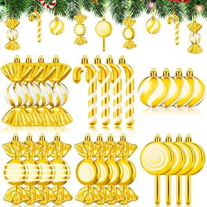 lot 30147 image: 24 Pcs Christmas Candy Ornament Set Peppermint Ornament Candy Xmas Tree Decoration Assorted Shapes Hanging Ornament with Ribbon New Year Holiday Festival Home Decor Party Gift(Gold)