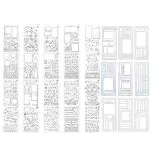 lot 30149 image: 29pc Calendar for Planners Stencils, Template Set for Habit Trackers and Art Projects, Includes 20 Design Layouts and 3 ABC Stencils - Retail $12
