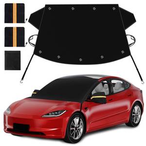 lot 40078 image: Roberly Car Windshield Cover for Ice and Snow, 600D Windshield Snow Cover with Mini Magnetic Edge, Side Mirror Covers, Winter Frost Hail Snow Protector Cover for Tesla Model 3YSX (78 x 56.3) - Retail $15