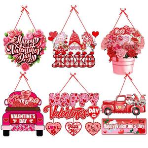 lot 40083 image: Pink-Red Valentines-Day Front-Porch Door Hanger-Decor - 6pcs Love Romantic Special Night Galentines Party Paper Signs Banners,Engagement Wedding Anniversary Wall Hanging Decorations Lasting Surprise - Retail $14