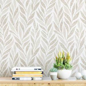 lot 40086 image: Safiyya 393x17.3 Boho Peel and Stick Wallpaper Beige and White Wallpaper Leaf Self Adhesive Removable Wall Paper for Bathroom Bedroom Contact Paper for Walls Vinyl Roll - Retail $36