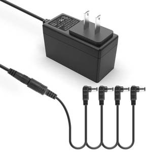 lot 40096 image: Guitar Pedal Power Supply, DC 9V, 1.2A, BOSS PSA Adapter 9V DC Power Cord Adapter for Guitar Pedals Keyboard Pedalboard 5.5  2.1mm Tip Negative & 4 Way Daisy Chain Pedal Cables - Retail $10