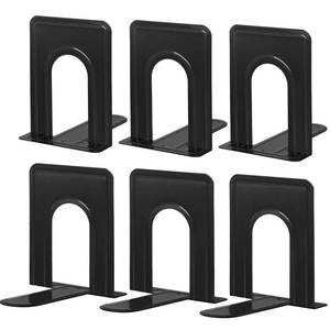 lot 40097 image: HappyHapi Book Ends, Metal Bookends for Shelves, Non-Skid Book End to Hold Books, Black Book StopperHolder for Office Home Kitchen, 5.7X 4.9 X 6.5 in, 3 Pair(6 Pcs, Large) - Retail $12