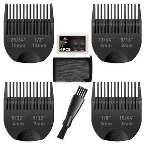 lot 40098 image: Guards Compatible with Manscaped The Lawn Mower 3.0, 4 Pack 8 Cutting Lengths from 18-12 Inch with Brush, Organizer and Bag, Guide Comb for Manscaped 3.0 Attachments - Retail $10