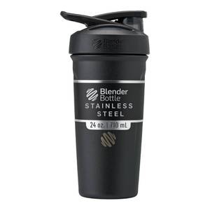 lot 40101 image: BlenderBottle Strada Shaker Cup Insulated Stainless Steel Water Bottle with Wire Whisk, 24-Ounce, Black - Retail $20