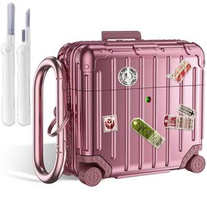 lot 40105 image: KOREDA Compatible with AirPods 4 Case Cover, Funny Suitcase Design Case for Airpods 4th Generation 2024, Cute Fashion Protective Hard Case with Cleaner Kit & Keychain (Rose Gold) - Retail $14