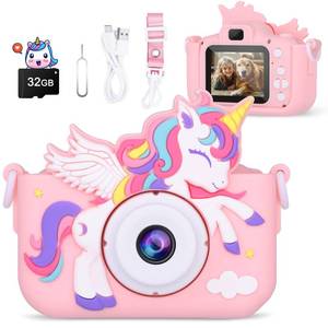 lot 40110 image: Kids Camera Unicorn Girl Toys, Digital Camera for Kids Age 3-8 Toddler Travel Toys, Birthday Gift for Girls 3 4 5 6 7 8 Year Old Christmas, HD 1080P Video Camera, 32G SD Card Included (Pink) - Retail $33