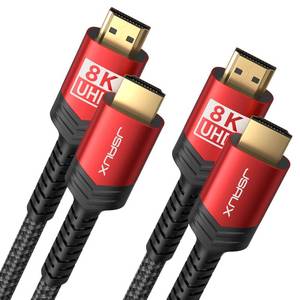 lot 40115 image: 8K HDMI Cable 2.1 2 Pack 6ft, JSAUX 48Gbps Ultra High Speed HDMI Cable Braided Cord (4K144Hz, 4K120Hz, 8K60Hz) HDCP 2.2&2.3 HDR 10 eARC ARC, Compatible with Switch 2PS5LaptopMonitorHDTV-Red - Retail $17