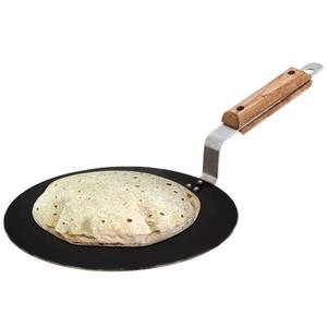 lot 40121 image: PANCA Iron tawa for Roti,Chapati,Dosa Loha Tawa with Wooden Handle Premium, 100% Toxin-Free, Long Lasting, Black - Retail $37