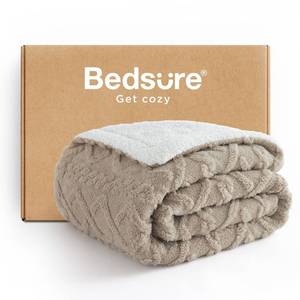 lot 48987 image: Bedsure Gentlesoft Sherpa Fleece Blanket Twin Size for Bed - Fluffy & Cozy Cable Jacquard Tufted for Women Gift, Thick and Warm Christmas Blanket for Winter, Beige, 60x80 Inches - Retail $36