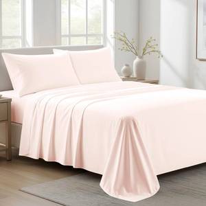 lot 48988 image: Ashton Sheets 100% Organic Cotton Sheets Full Size - 4 PC Organic Cotton Full Size Percale Weave Sheet Set, Soft, Cooling, Crisp & Breathable, 16 Deep Pocket Hotel Quality Bedding Set - Blush - Retail $38