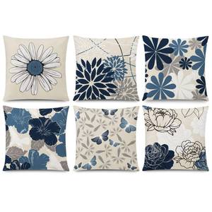 lot 49006 image: COMMINY Blue White Pillow Covers 18x18 Set of 6, Daisy Flower Throw Pillow Cover Case Square Cushion Cover for Sofa Bedroom Living Room Farmhouse Home Decor - Retail $22