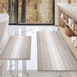 lot 49007 image: BSICPRO Bathroom Rugs and Mats Sets, 2 Piece Thick Absorbent Chenille Non Slip, Soft Shaggy Floor Mats, Machine Washable (Light Taupe, 20 x 47 Plus 16 x 24) - Retail $30