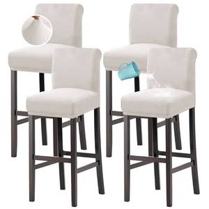 lot 49015 image: H.VERSAILTEX 100% Waterproof Bar Stool Cover Stretch Counter Stool Pub Chair Slipcover for Dining Room Removable Soft Thick Solid Fleece Fabric Bar Stool Slipcovers Set of 4, Ivory - Retail $33