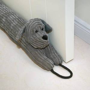 lot 49018 image: Marwood Under Door Draft Stopper Decorative Wind Stopper 36 inch for Door & Window, Weighted Animal Air Draft Stopper Snake Noise Blocker for Bottom of Door with Hanging Loops - Grey Dog - Retail $23