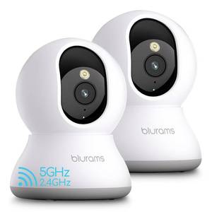 lot 49027 image: blurams 5G Cameras for Home Security, 2K Pet Camera with Phone App, 360° PTZ Indoor Camera wDual-Band WiFi6, Free HumanMotionSound Detection, 2-Way Talk, Night Vision, Compatible with Alexa, 2Pack - Retail $33