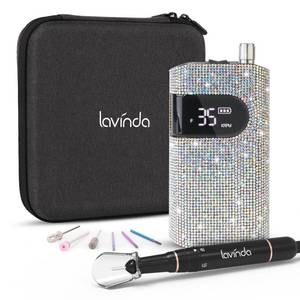 lot 49030 image: Professional Rechargeable Nail Drill Machine, Lavinda Diamond 35000RPM Electric Nail File Cordless Portable Nail Drill with Coreless Motor for Acrylic Nails, Manicure Pedicure Tool, Crystal Diamond - Retail $96