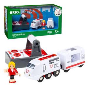 lot 49031 image: BRIO Remote Control Travel Train - Kids Toy with Light and Sound Features  Battery Operated  Compatible with Wooden Railway Tracks  Perfect for Toddlers Age 3 - Retail $59