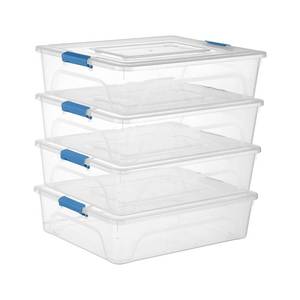 lot 49040 image: Party Club of America Clear Plastic Storage Bins with Lids Stackable Storage Box for Crafts, Supplies (Large 4Pack Blue) - Retail $30