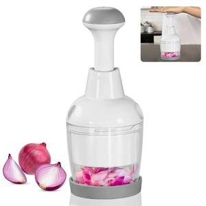 lot 49052 image: Food Chopper, Vegetable Chopper with Container, Onion Chopper Vegetable Cutter, Manual Veggie Chop Handheld Food Chopper for Garlic, Nut, Stainless Steel Blades, Dishwasher Safe, Easy to Clean, White - Retail $25