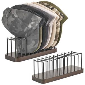 lot 49053 image: Mkono Hat Organizer for Baseball Caps, Set of 2 Hat Holder for 20 Baseball Caps, Tabletop Hat Rack Stand Hat Storage Display Baseball Cap Organizer for Desk Closet Shelf Dresser - Retail $25