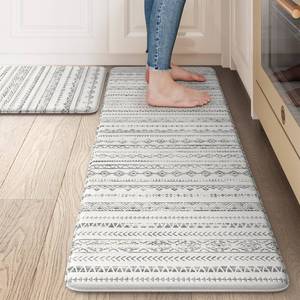 lot 49055 image: Ailsan Anti Fatigue Mats for Kitchen Floor,Coshioned Kitchen Mats for Floor 2 Piece,Boho Kitchen Mat Rug Waterproof,Moroccan Kitchen Sink Mat for Office Laundry, Light Grey - Retail $33