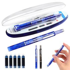 lot 51785 image: Protectivemethod Fountain Pen Retractable 0.38mm Blue&black Ink Transparent Barrel Includes 5 Refillable Ink Cartridges,Press Fine Nib Fountain Pen Set for,Smooth Writing No Leaking (Dark blue rod)
