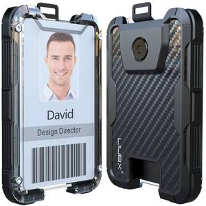 lot 51793 image: LIUGX Carbon Fiber Badge Holder, No-Clip Version, ID Card Holder,Heavy Duty Id Holder (Holds 6 Cards),for Office Police Worker Outdoor,Black - Retail $20