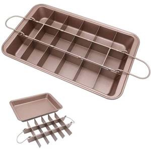 lot 51799 image: Brownie Pan with Dividers, Non-Stick Backing Pan, 18 Pre-slice All Edges, Muffin and Cupcake for Baking, Brownie Bites - 12 X 8 X 2 Inches - Retail $20