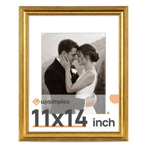 lot 51800 image: upsimples Vintage 11x14 Picture Frame, Antique Gold Frame Displays 8x10 with Mat or 11 x 14 Without for Vertical or Horizontal Wall Decor, 1pack
