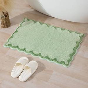 lot 51806 image: ORTIGIA Small Green Scalloped Bath Mat, Cute Plush Microfiber Scallop Bathroom Rugs Non Slip Washable Quick Dry Absorbent, Bathmat Carpet for Shower Stall Vanities Kitchen Floor Entrance, 17x24 - Retail $18