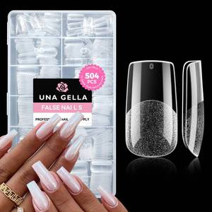 lot 51815 image: UNA GELLA Square Fake Nails, 504pcs Gel Nail Tips Clear Press on Nails Pre-shape for Full Cover Square Nails French False Nails For Nail Extension Nail Art Home DIY 12 Sizes False Gelly Tips - Retail $10