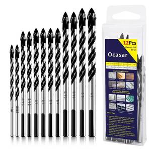 lot 51822 image: Ocasar 12Pcs Masonry Drill Bit Set and Concrete Drill Bit Set, Professional Masonry Drill Bits Set 18-12 for GlassBrickPlasticCementWoodTileConcrete, Multi-Purpose Carbide Drill Bits Tip - Retail $7