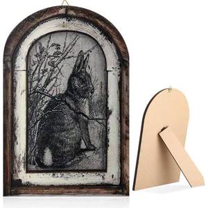 lot 51826 image: GlikCeil 12x8 Inch Bunny Decor French Country Decor, 3D Rustic Wooden Vintage Rabbit Wall Decor, Farmhouse Rabbit Art Poster for Home and Easter Decoration, 3D with Frame Easel - Retail $12