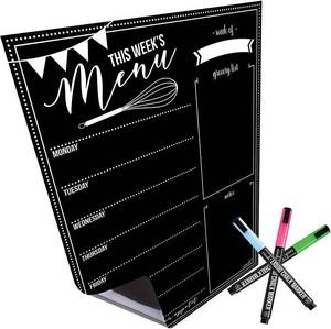 lot 51838 image: Cinch 16x12-Inch Chalkboard Weekly Menu - Magnetic Meal Planner Board for Refrigerator - Reusable Black Menu Board with 3 Neon Liquid Chalk Markers - Weekly Food Planner for Kitchen Organization - Retail $8