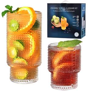 lot 59011 image: ISMASOAN Hobnail Drinking Glasses Set of 12, Stackable Glasses 12 oz and 7 oz, Bubble Glasses Drinking, Vintage Glassware, Beaded Glassware, Highball Glasses, Gift Box Set - Retail $27