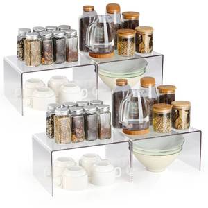lot 59018 image: Hampsele Acrylic Kitchen Cabinet Organizer Shelf, Spice Rack, Plate and Cupboard Storage Riser, Versatile Pantry Shelf, Durable Clear Countertop Organizer for Home and Kitchen(4 PCS) - Retail $40